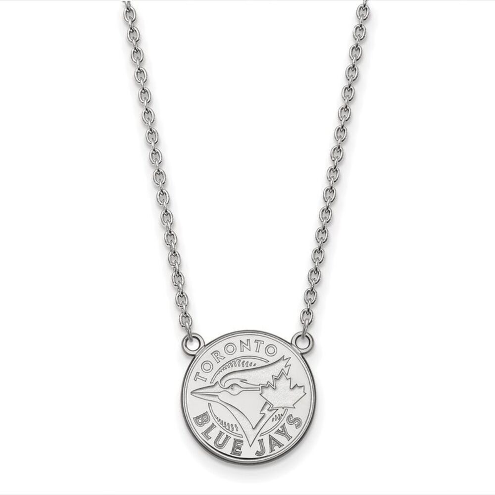 Sterling Silver MLB Toronto Blue Jays Large Disc Necklace, 18 Inch